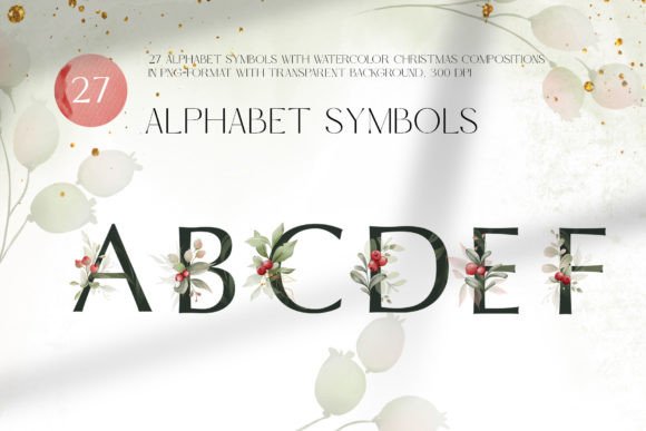 Cranberry Christmas Floral Alphabet: Festive Creative Assets