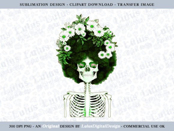 Lime Green Floral Afro Skeleton Clipart: A Versatile Design Asset