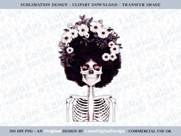 The Distinctive Charm of Wine Red Floral Afro Skeleton Clip Art