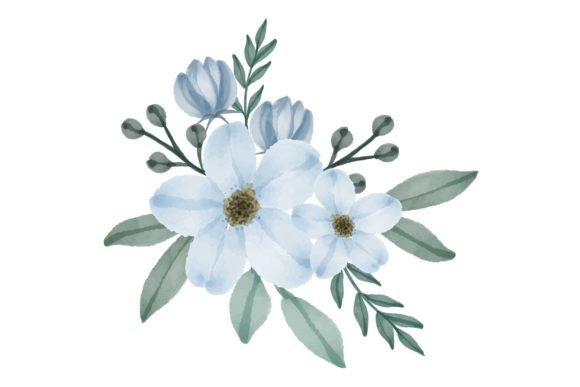 Versatile Soft Blue Watercolor Floral Illustration
